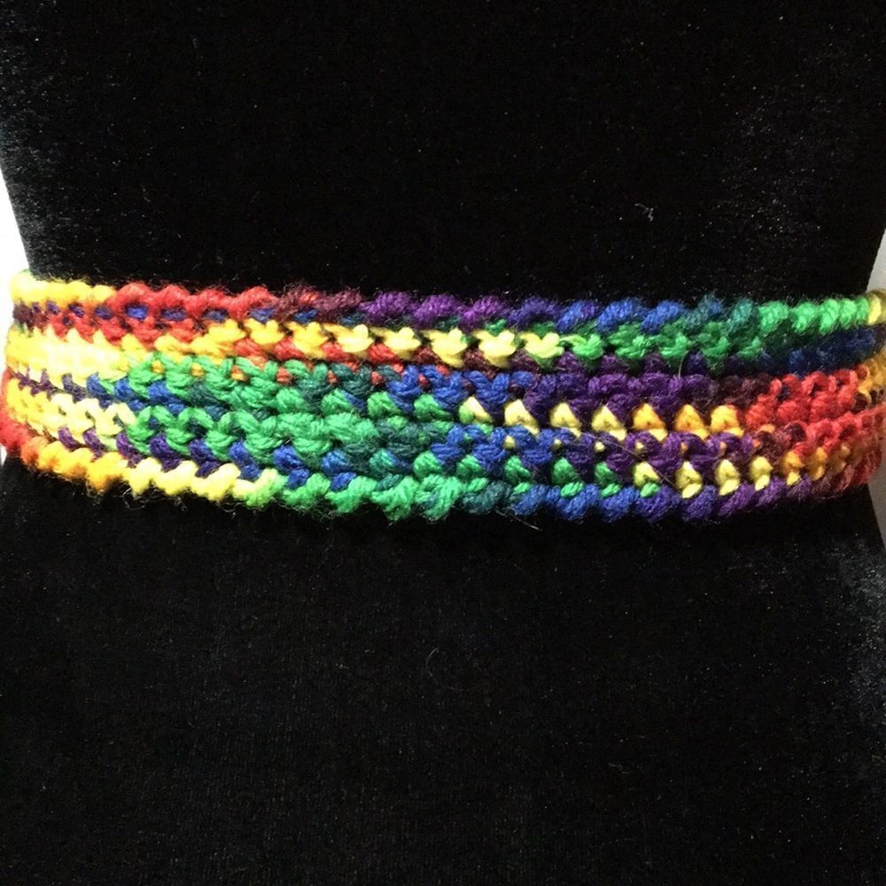 Rainbow Multicolored Handmade Crochet Knitted Belt One Size Fits Most Small-XL - Picture 5 of 6